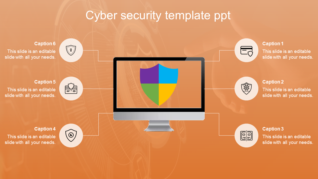 Ready To Use Cyber Security Template PPT With Six Nodes